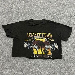 Led Zeppelin T-Shirt Womens Size S Black Crop Top Graphic Band Tee 1977 Concert